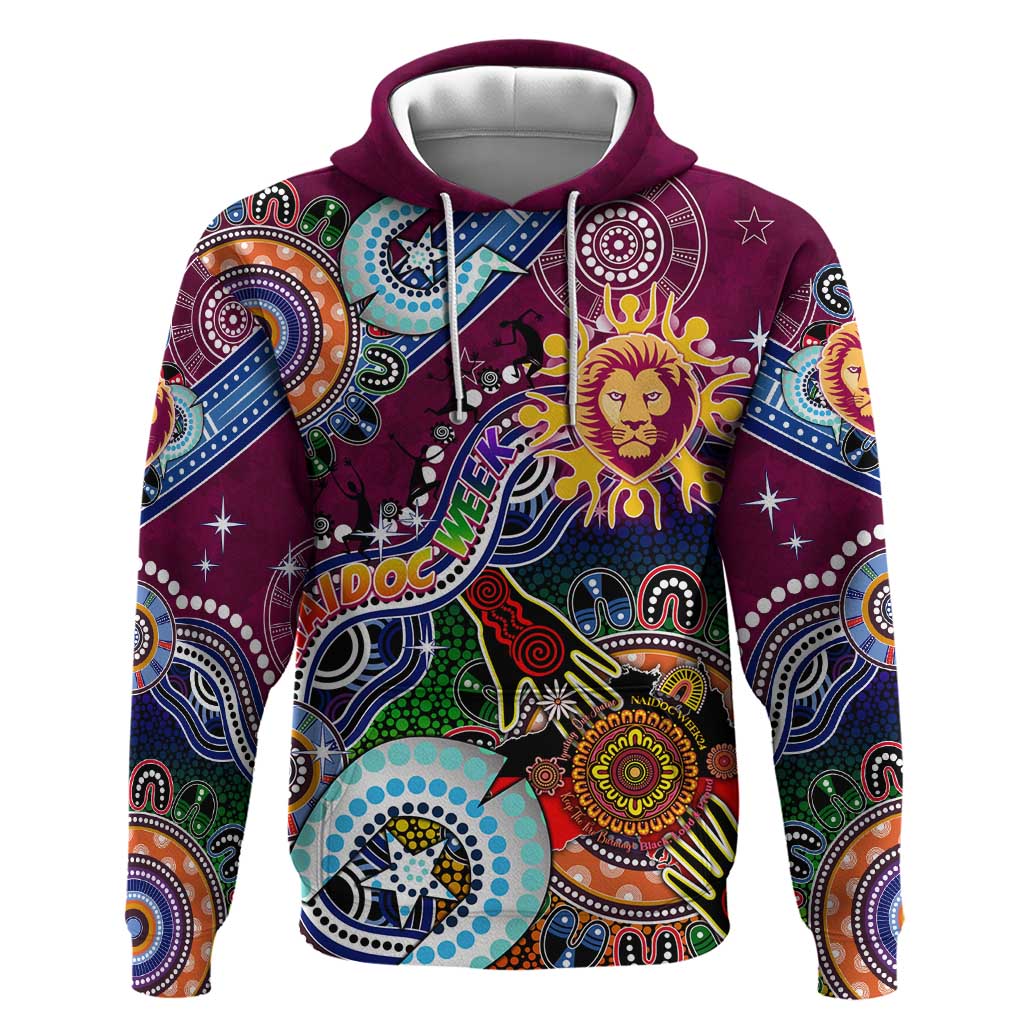 Custom NAIDOC Week 2024 Brisbane Lions Hoodie Australia Aboriginal Dot Painting