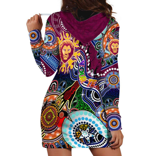 Custom NAIDOC Week 2024 Brisbane Lions Hoodie Dress Australia Aboriginal Dot Painting