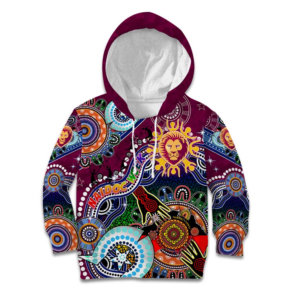 Custom NAIDOC Week 2024 Brisbane Lions Kid Hoodie Australia Aboriginal Dot Painting
