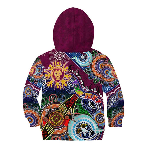 Custom NAIDOC Week 2024 Brisbane Lions Kid Hoodie Australia Aboriginal Dot Painting