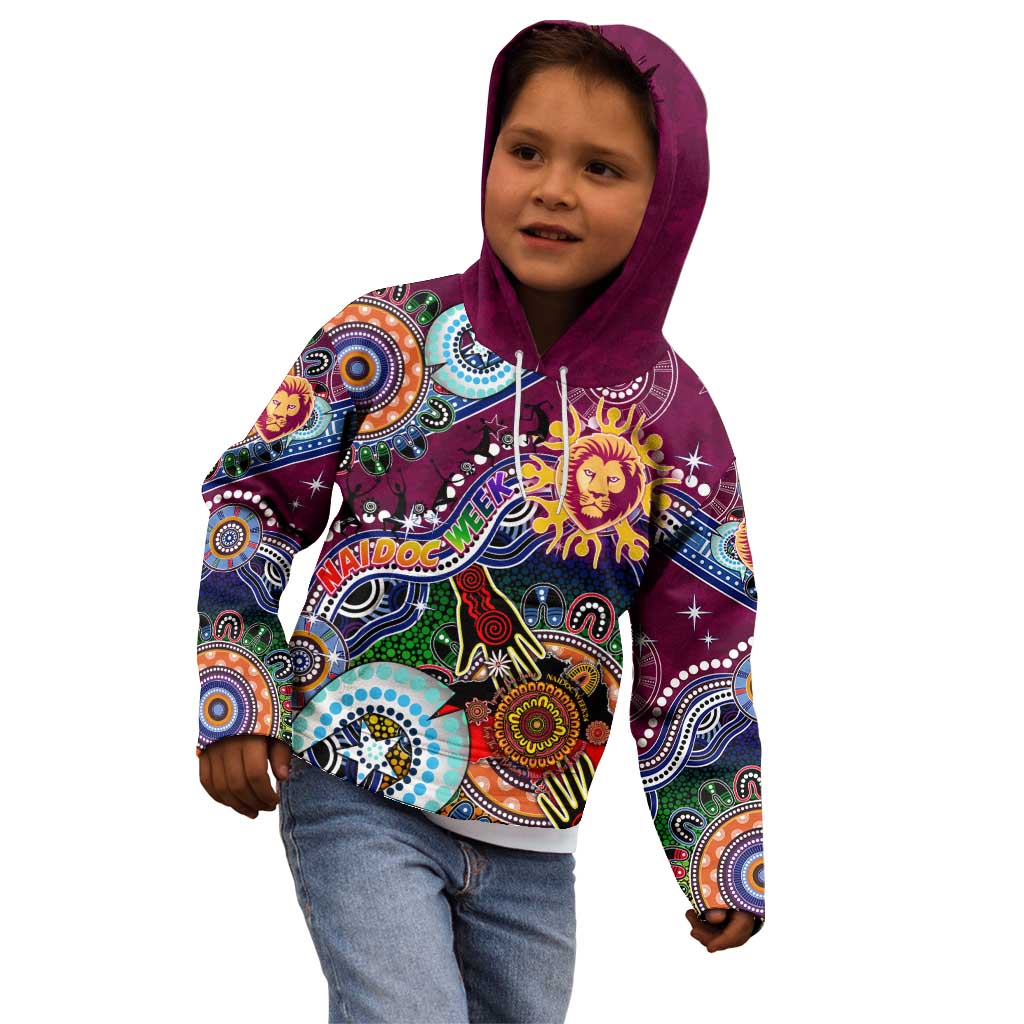 Custom NAIDOC Week 2024 Brisbane Lions Kid Hoodie Australia Aboriginal Dot Painting
