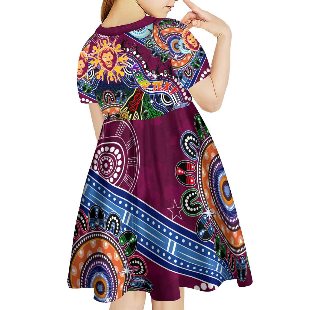 Custom NAIDOC Week 2024 Brisbane Lions Kid Short Sleeve Dress Australia Aboriginal Dot Painting