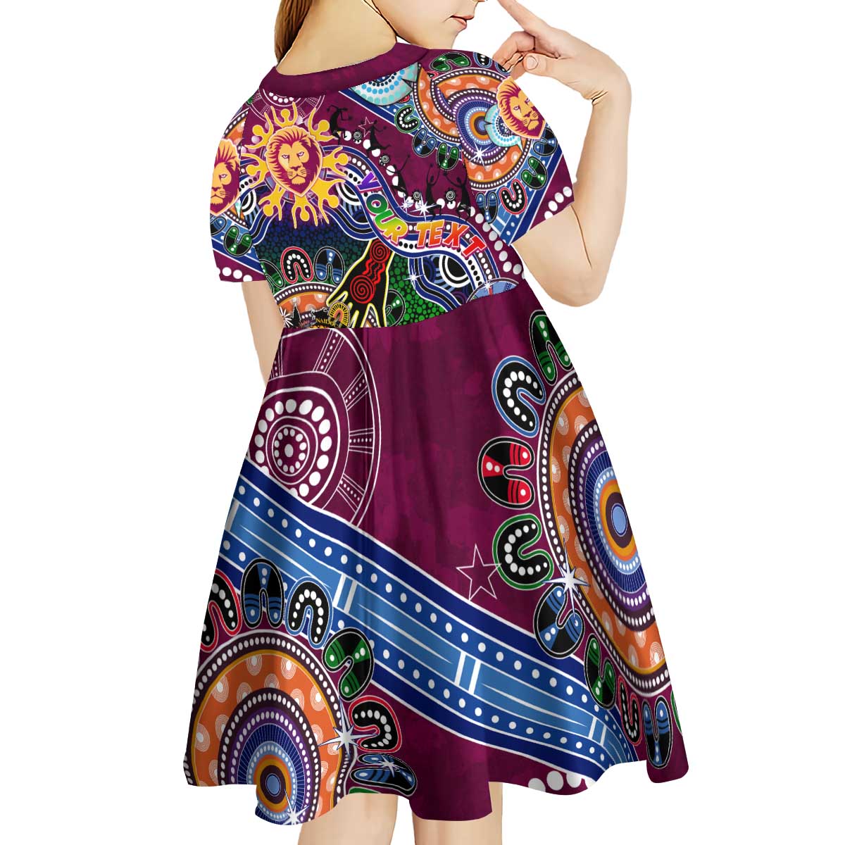 Custom NAIDOC Week 2024 Brisbane Lions Kid Short Sleeve Dress Australia Aboriginal Dot Painting