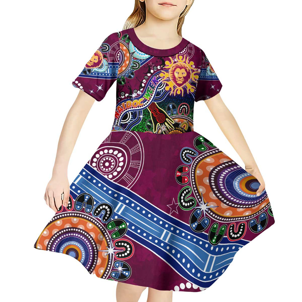 Custom NAIDOC Week 2024 Brisbane Lions Kid Short Sleeve Dress Australia Aboriginal Dot Painting