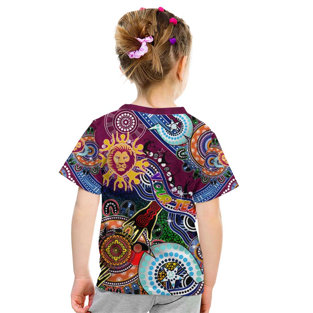 Custom NAIDOC Week 2024 Brisbane Lions Kid T Shirt Australia Aboriginal Dot Painting