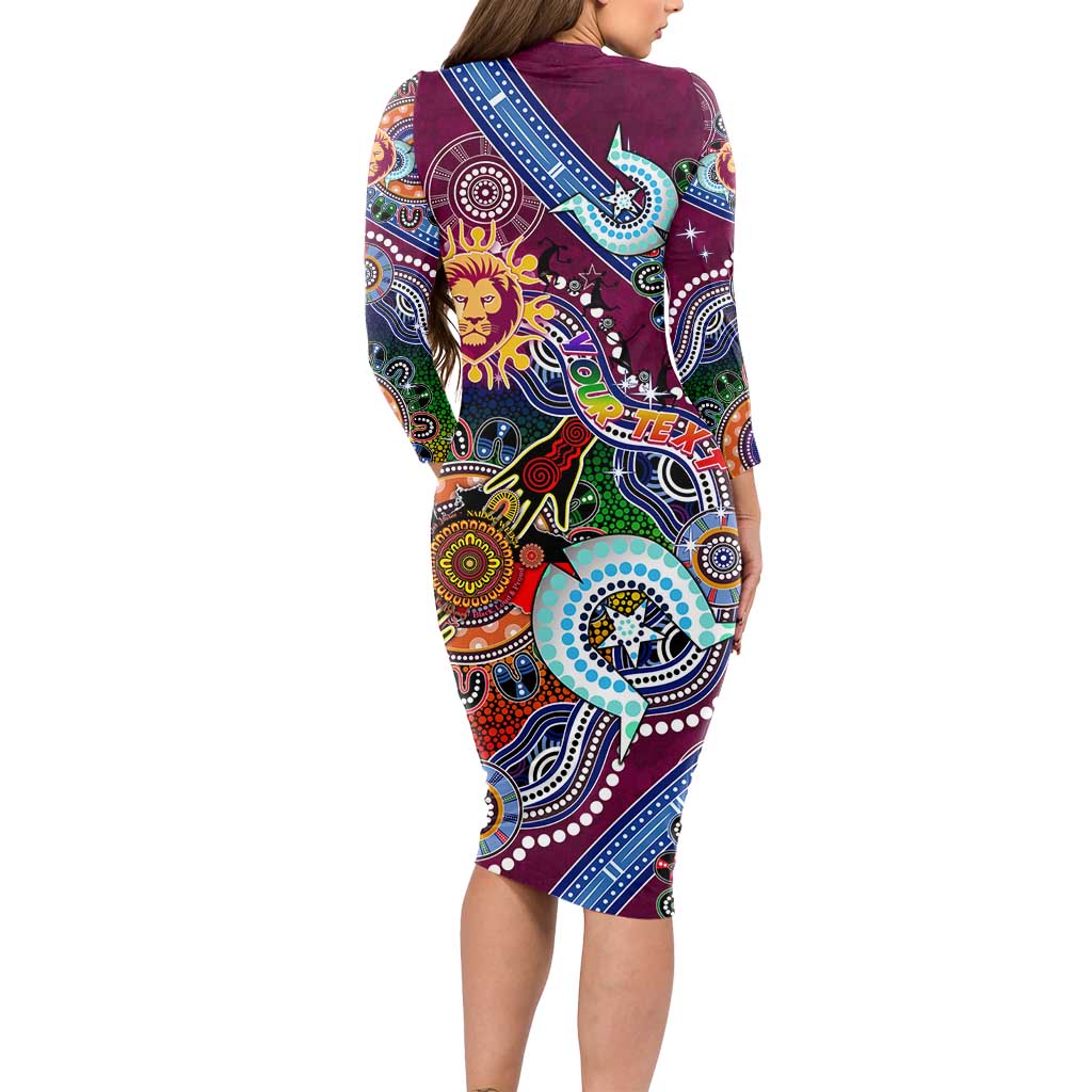 Custom NAIDOC Week 2024 Brisbane Lions Long Sleeve Bodycon Dress Australia Aboriginal Dot Painting