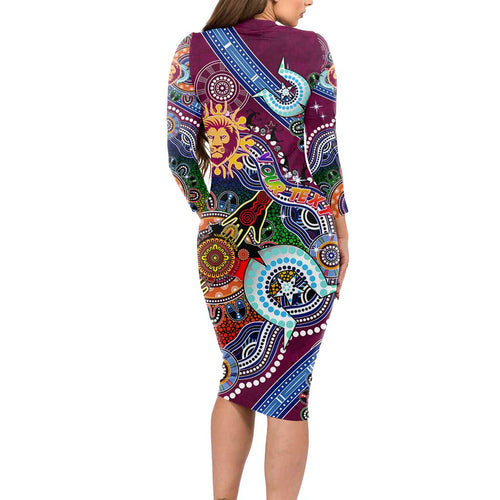 Custom NAIDOC Week 2024 Brisbane Lions Long Sleeve Bodycon Dress Australia Aboriginal Dot Painting