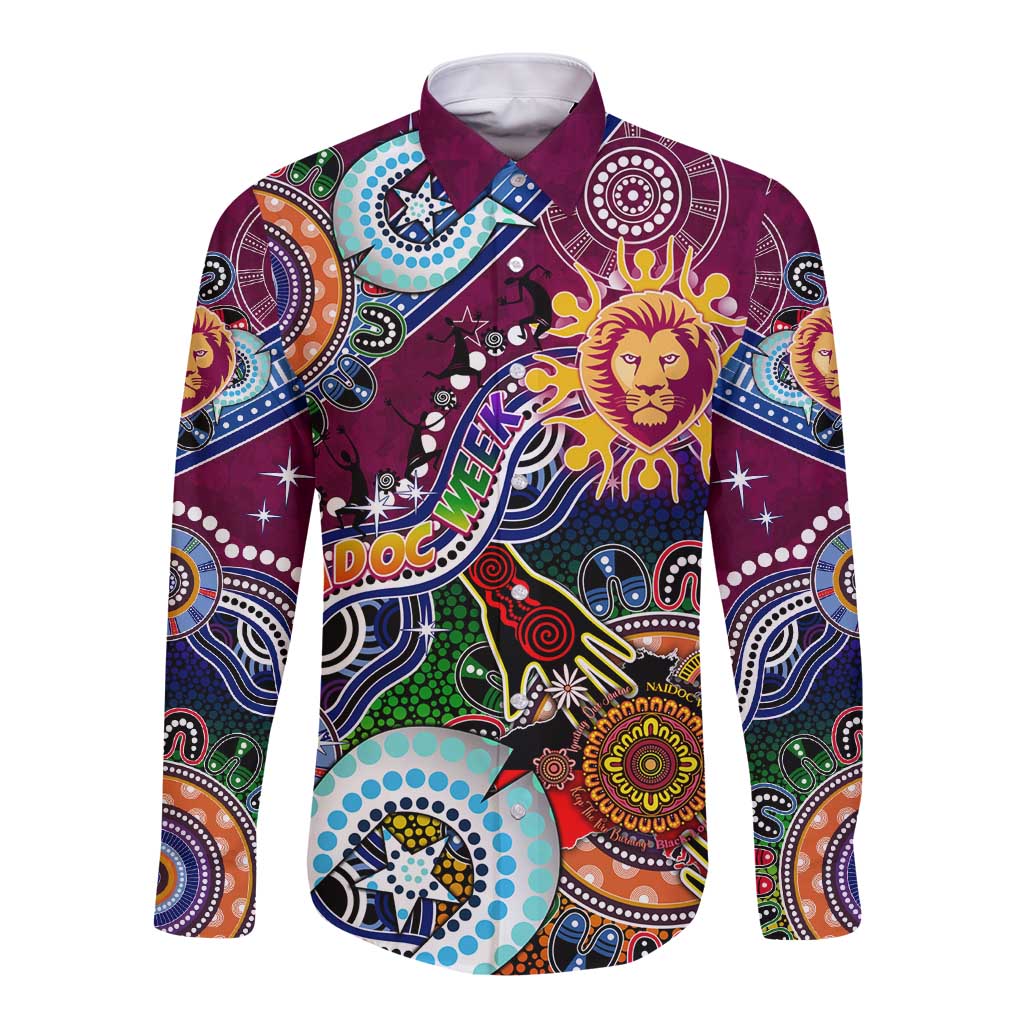 Custom NAIDOC Week 2024 Brisbane Lions Long Sleeve Button Shirt Australia Aboriginal Dot Painting