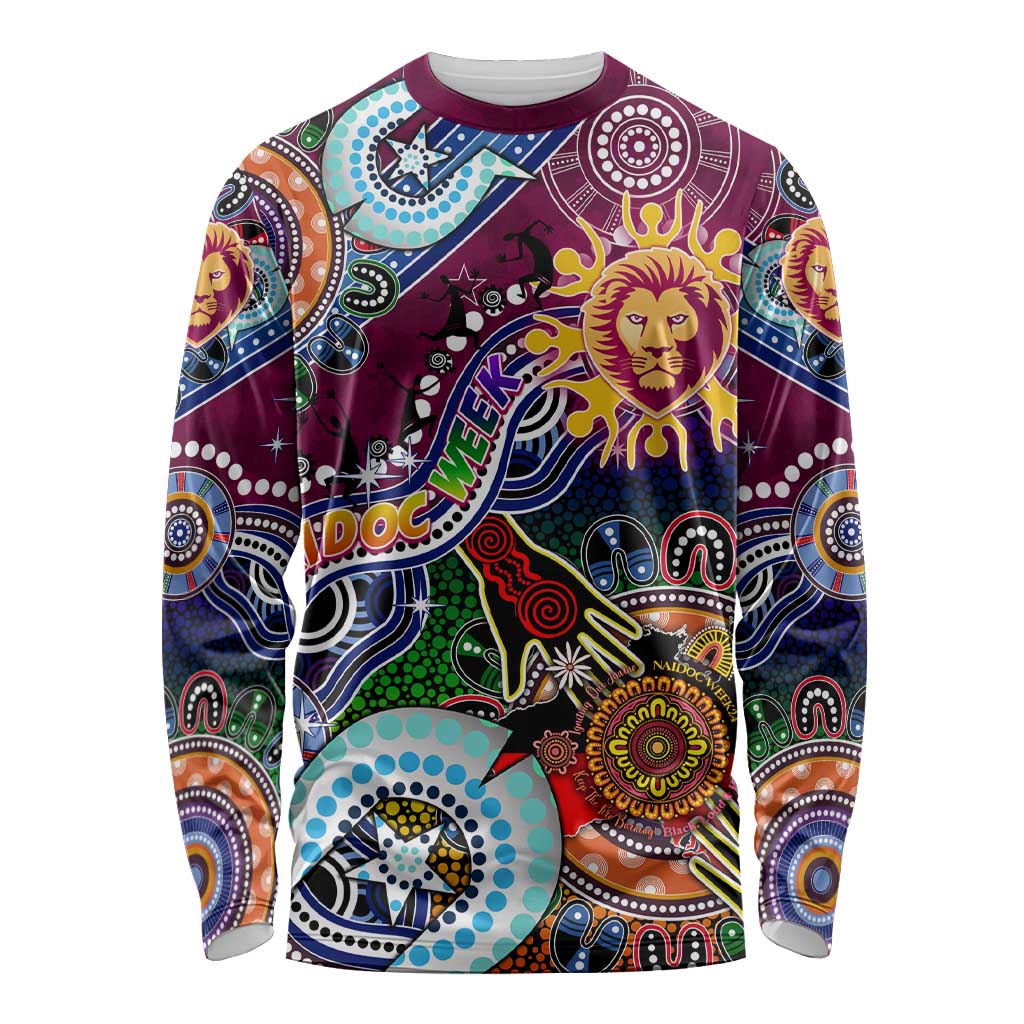 Custom NAIDOC Week 2024 Brisbane Lions Long Sleeve Shirt Australia Aboriginal Dot Painting