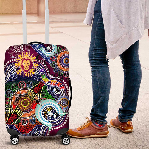 Custom NAIDOC Week 2024 Brisbane Lions Luggage Cover Australia Aboriginal Dot Painting
