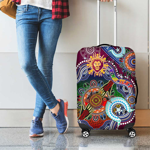 Custom NAIDOC Week 2024 Brisbane Lions Luggage Cover Australia Aboriginal Dot Painting