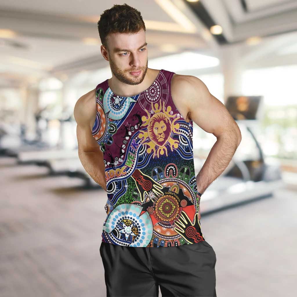 Custom NAIDOC Week 2024 Brisbane Lions Men Tank Top Australia Aboriginal Dot Painting