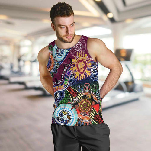 Custom NAIDOC Week 2024 Brisbane Lions Men Tank Top Australia Aboriginal Dot Painting