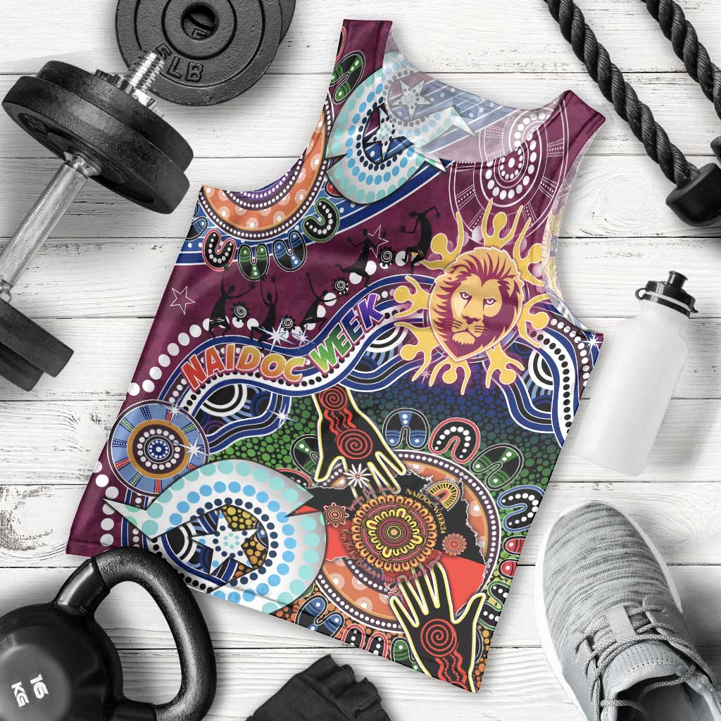 Custom NAIDOC Week 2024 Brisbane Lions Men Tank Top Australia Aboriginal Dot Painting
