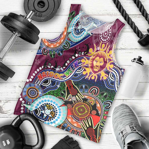 Custom NAIDOC Week 2024 Brisbane Lions Men Tank Top Australia Aboriginal Dot Painting