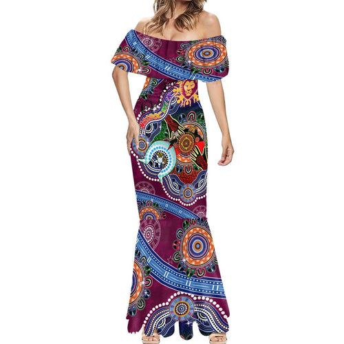 Custom NAIDOC Week 2024 Brisbane Lions Mermaid Dress Australia Aboriginal Dot Painting
