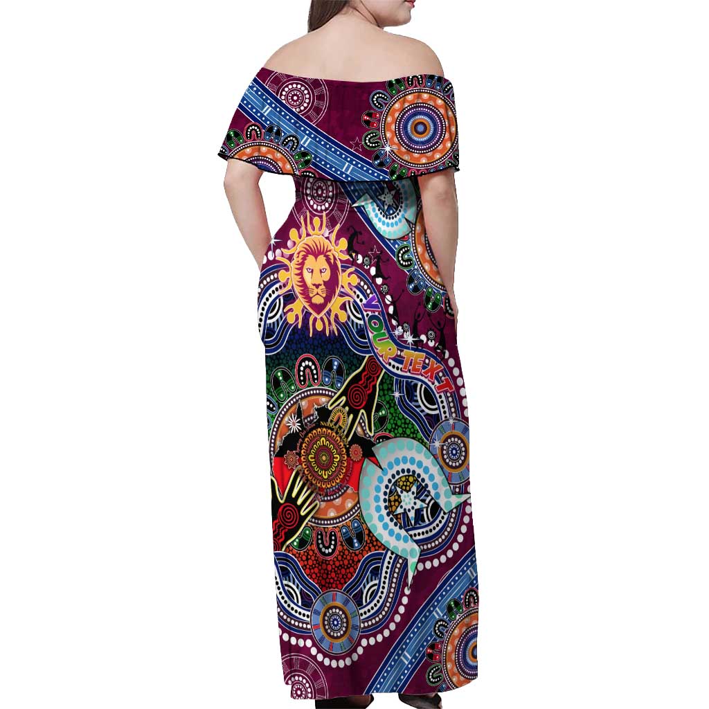 Custom NAIDOC Week 2024 Brisbane Lions Off Shoulder Maxi Dress Australia Aboriginal Dot Painting