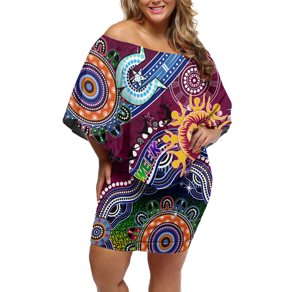 Custom NAIDOC Week 2024 Brisbane Lions Off Shoulder Short Dress Australia Aboriginal Dot Painting