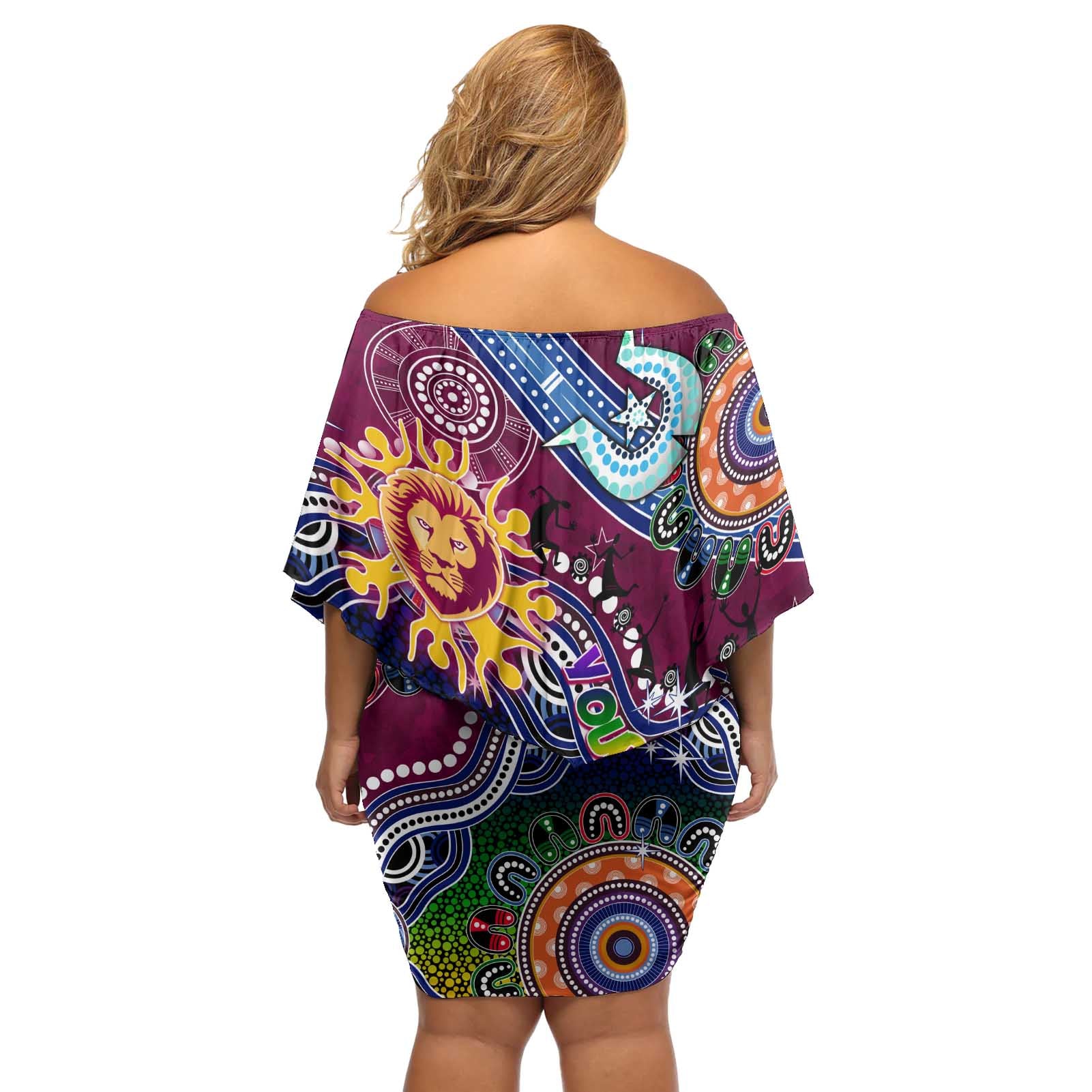 Custom NAIDOC Week 2024 Brisbane Lions Off Shoulder Short Dress Australia Aboriginal Dot Painting