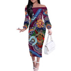 Custom NAIDOC Week 2024 Brisbane Lions Off The Shoulder Long Sleeve Dress Australia Aboriginal Dot Painting