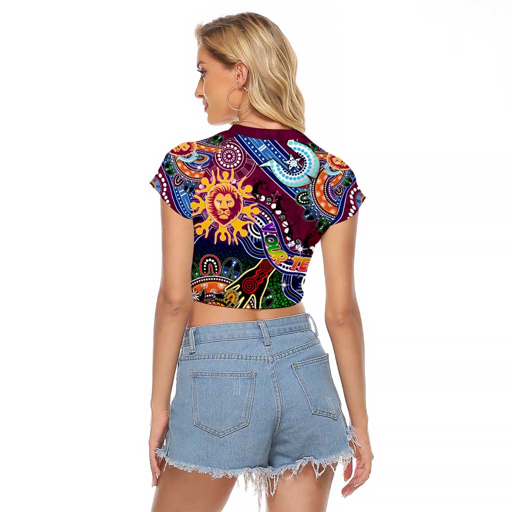 Custom NAIDOC Week 2024 Brisbane Lions Raglan Cropped T Shirt Australia Aboriginal Dot Painting