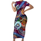 Custom NAIDOC Week 2024 Brisbane Lions Short Sleeve Bodycon Dress Australia Aboriginal Dot Painting