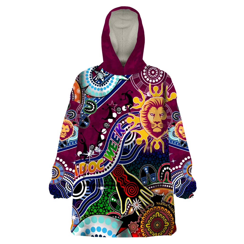 Custom NAIDOC Week 2024 Brisbane Lions Wearable Blanket Hoodie Australia Aboriginal Dot Painting
