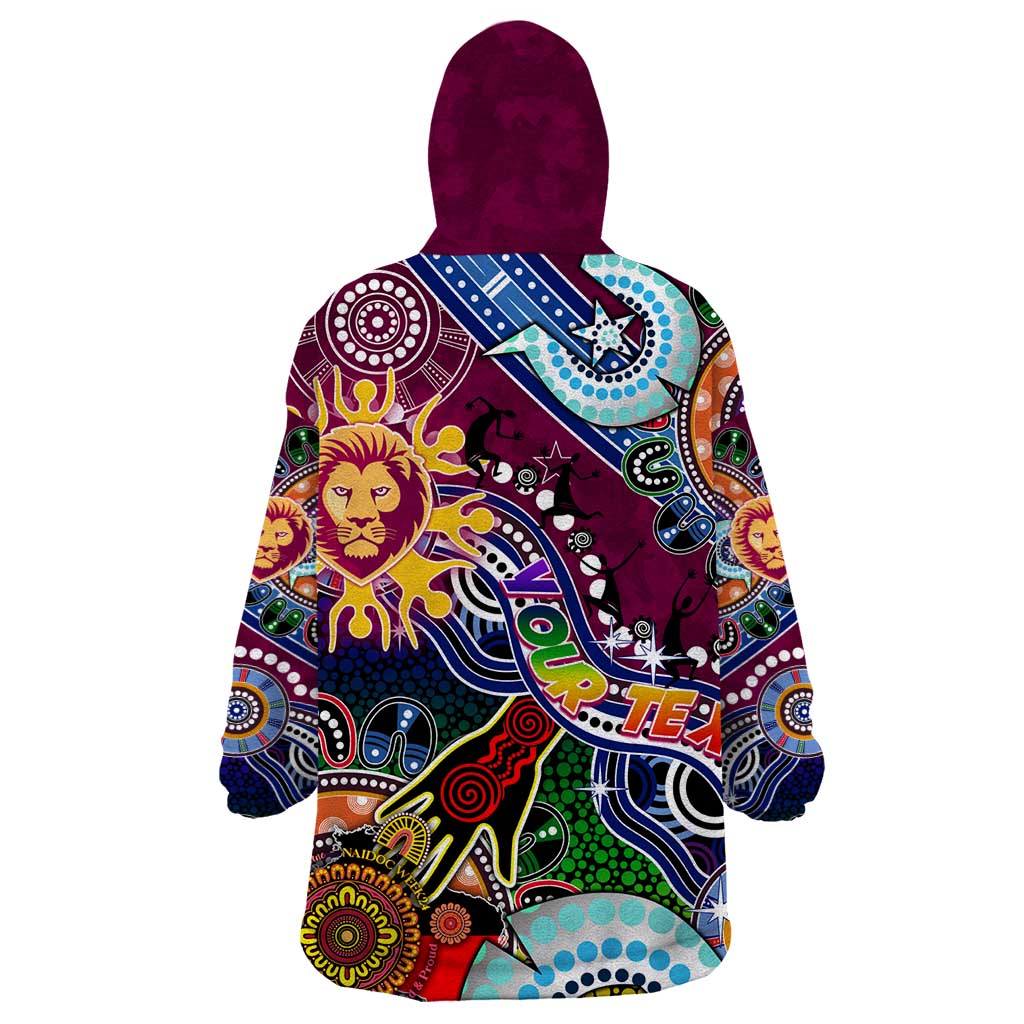 Custom NAIDOC Week 2024 Brisbane Lions Wearable Blanket Hoodie Australia Aboriginal Dot Painting