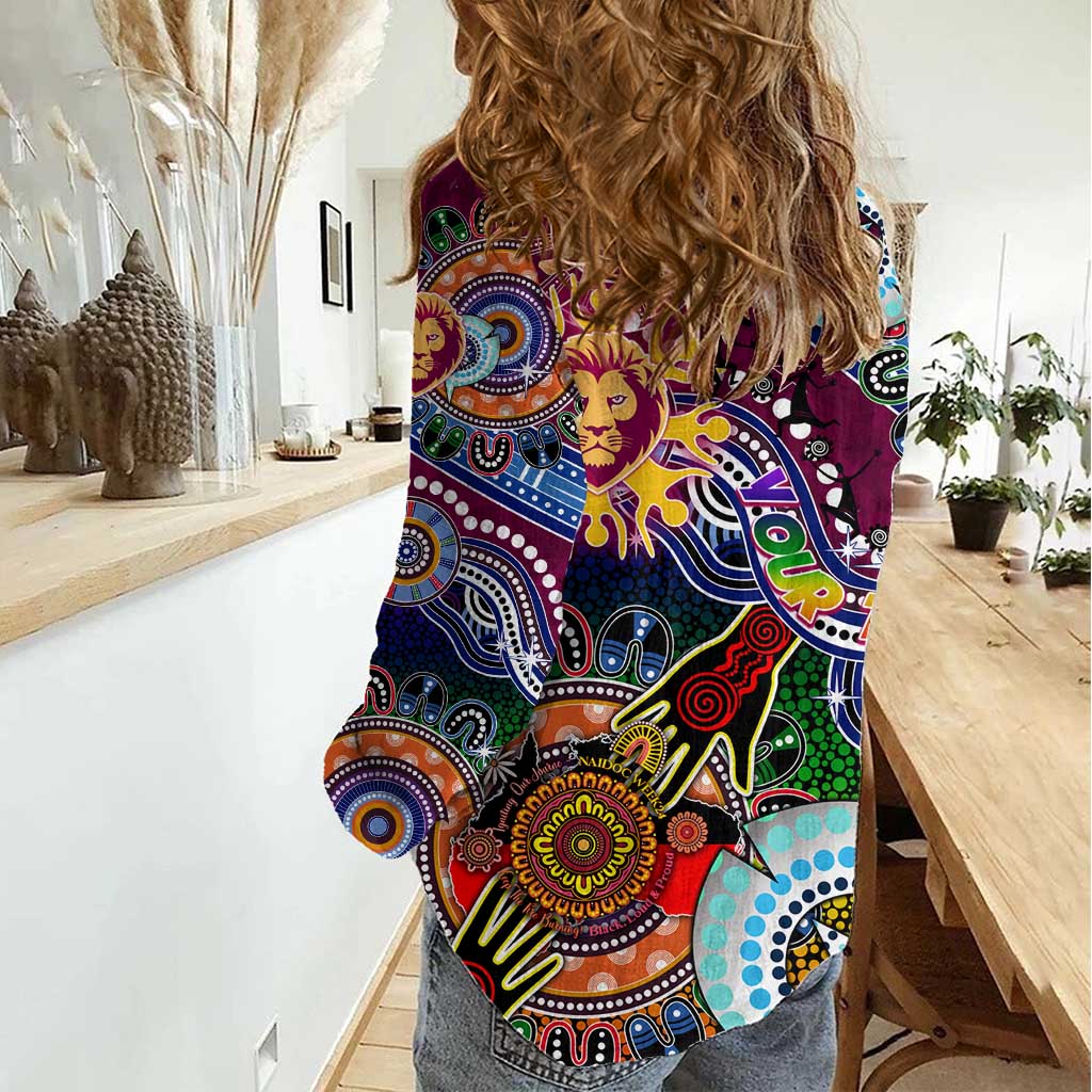 Custom NAIDOC Week 2024 Brisbane Lions Women Casual Shirt Australia Aboriginal Dot Painting