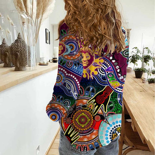 Custom NAIDOC Week 2024 Brisbane Lions Women Casual Shirt Australia Aboriginal Dot Painting
