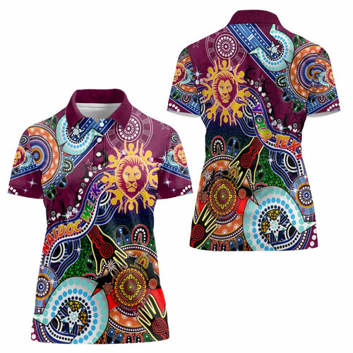 Custom NAIDOC Week 2024 Brisbane Lions Women Polo Shirt Australia Aboriginal Dot Painting