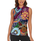 Custom NAIDOC Week 2024 Brisbane Lions Women Sleeveless Polo Shirt Australia Aboriginal Dot Painting
