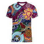 Custom NAIDOC Week 2024 Brisbane Lions Women V-Neck T-Shirt Australia Aboriginal Dot Painting
