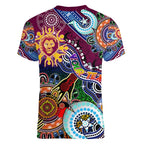 Custom NAIDOC Week 2024 Brisbane Lions Women V-Neck T-Shirt Australia Aboriginal Dot Painting