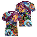Custom NAIDOC Week 2024 Brisbane Lions Women V-Neck T-Shirt Australia Aboriginal Dot Painting