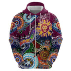 Custom NAIDOC Week 2024 Brisbane Lions Zip Hoodie Australia Aboriginal Dot Painting