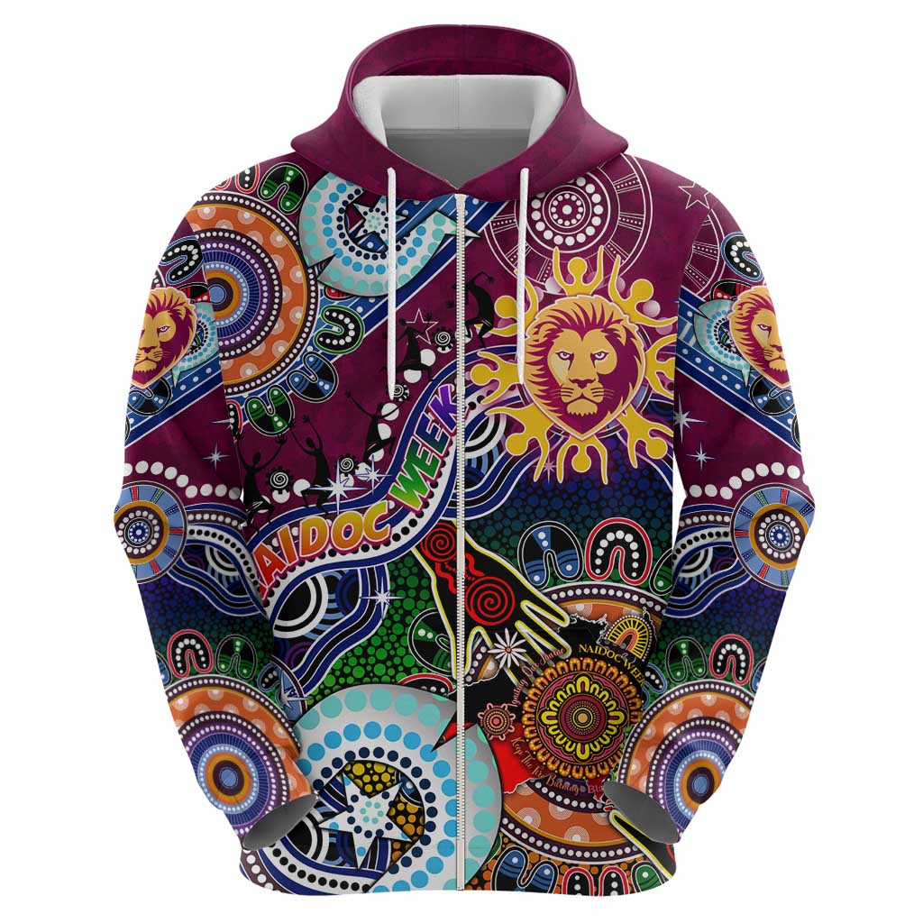 Custom NAIDOC Week 2024 Brisbane Lions Zip Hoodie Australia Aboriginal Dot Painting