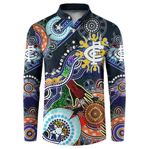 Custom NAIDOC Week 2024 Carlton Blues Button Sweatshirt Australia Aboriginal Dot Painting
