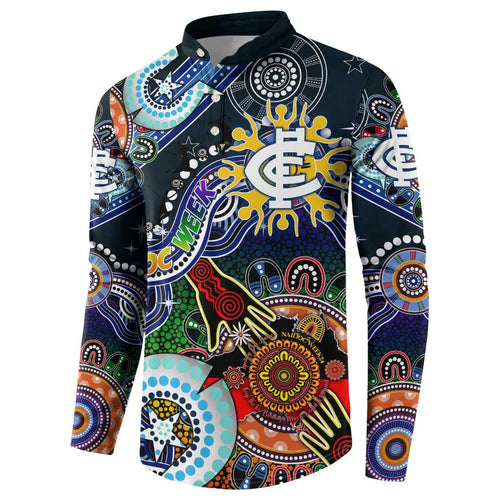 Custom NAIDOC Week 2024 Carlton Blues Button Sweatshirt Australia Aboriginal Dot Painting