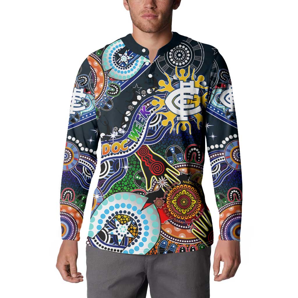 Custom NAIDOC Week 2024 Carlton Blues Button Sweatshirt Australia Aboriginal Dot Painting
