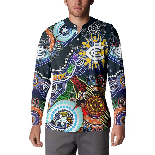 Custom NAIDOC Week 2024 Carlton Blues Button Sweatshirt Australia Aboriginal Dot Painting