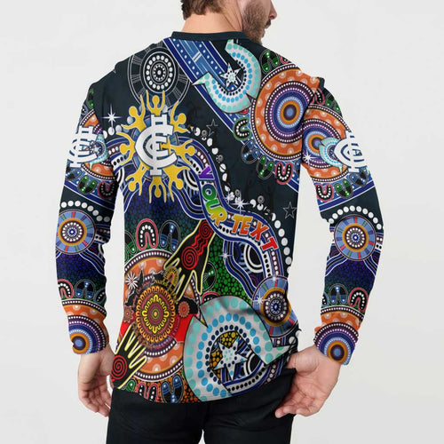 Custom NAIDOC Week 2024 Carlton Blues Button Sweatshirt Australia Aboriginal Dot Painting