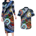 Custom NAIDOC Week 2024 Carlton Blues Couples Matching Long Sleeve Bodycon Dress and Hawaiian Shirt Australia Aboriginal Dot Painting