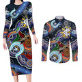 Custom NAIDOC Week 2024 Carlton Blues Couples Matching Long Sleeve Bodycon Dress and Long Sleeve Button Shirt Australia Aboriginal Dot Painting