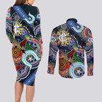 Custom NAIDOC Week 2024 Carlton Blues Couples Matching Long Sleeve Bodycon Dress and Long Sleeve Button Shirt Australia Aboriginal Dot Painting