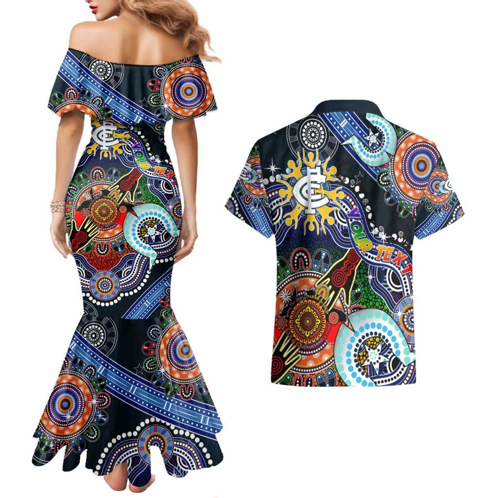 Custom NAIDOC Week 2024 Carlton Blues Couples Matching Mermaid Dress and Hawaiian Shirt Australia Aboriginal Dot Painting