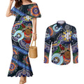 Custom NAIDOC Week 2024 Carlton Blues Couples Matching Mermaid Dress and Long Sleeve Button Shirt Australia Aboriginal Dot Painting