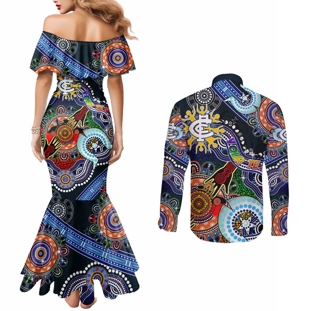 Custom NAIDOC Week 2024 Carlton Blues Couples Matching Mermaid Dress and Long Sleeve Button Shirt Australia Aboriginal Dot Painting