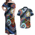 Custom NAIDOC Week 2024 Carlton Blues Couples Matching Off Shoulder Maxi Dress and Hawaiian Shirt Australia Aboriginal Dot Painting