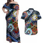 Custom NAIDOC Week 2024 Carlton Blues Couples Matching Off Shoulder Maxi Dress and Hawaiian Shirt Australia Aboriginal Dot Painting